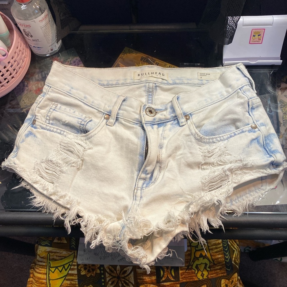 PacSun Highrise Denim Fringe Shorts